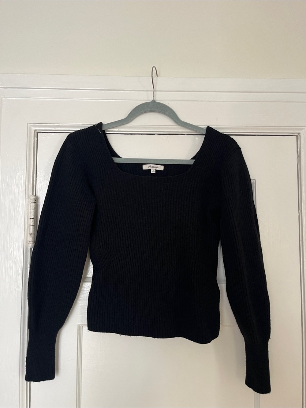 Madewell Black Ribbed Square-Neck Sweater